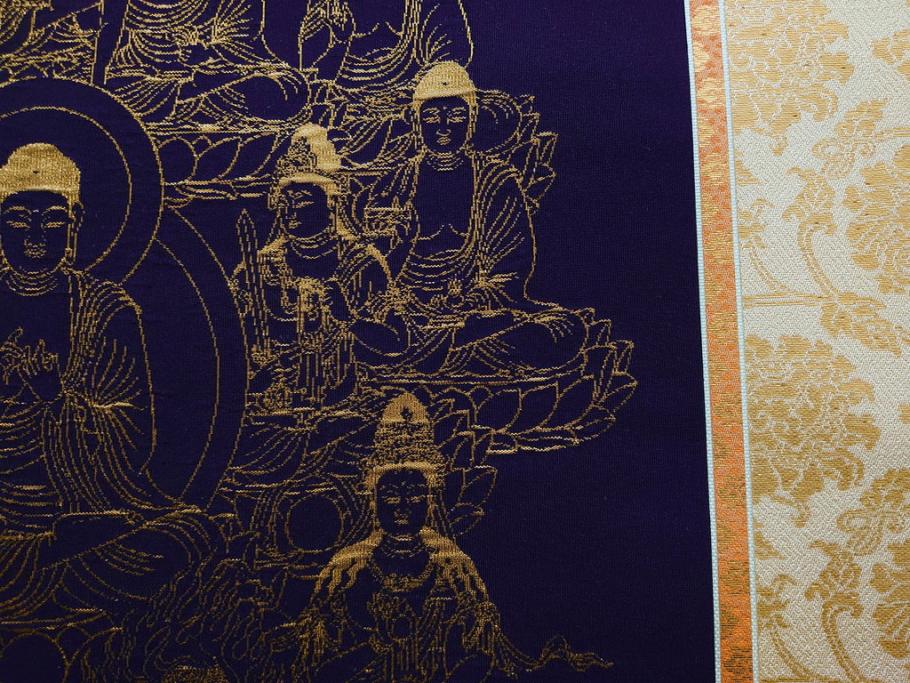 暁山人作　本金当麻つづれ十三佛像図　掛軸(掛け軸、仏画、仏具、京表具 横山清和堂、表装の栞つき、共箱付き)(R-079466)