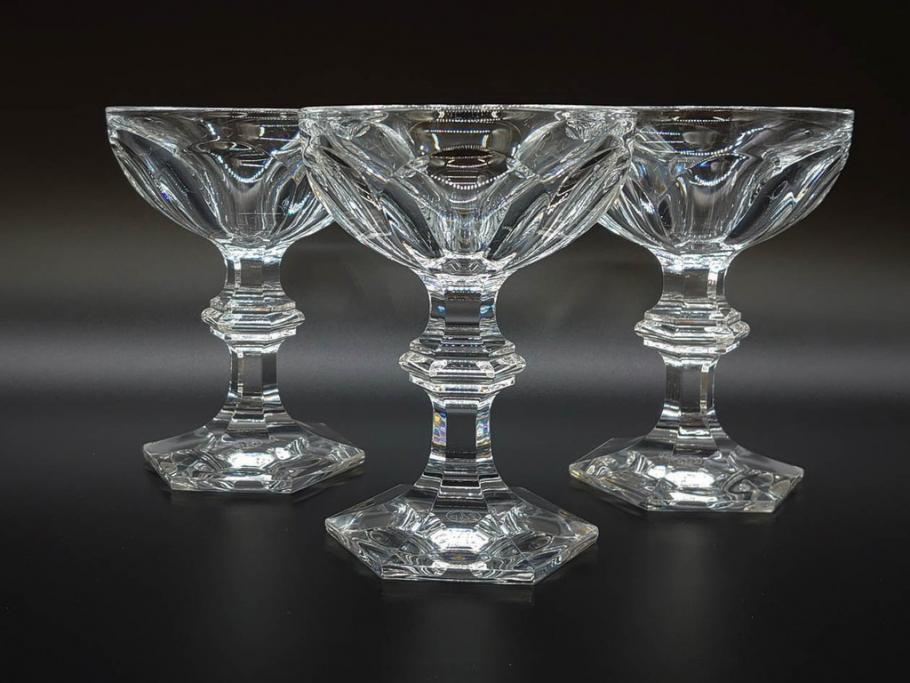 フランス　Baccarat　バカラ　アルクール　どの角度から見ても精巧かつ美しいシャンパンクープグラス3客セット(フルレッドクリスタルガラス)(R-073824)