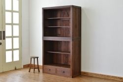 アンティーク家具　☆アンティーク　古い木の二段重ね引き出し付飾り棚(収納棚)