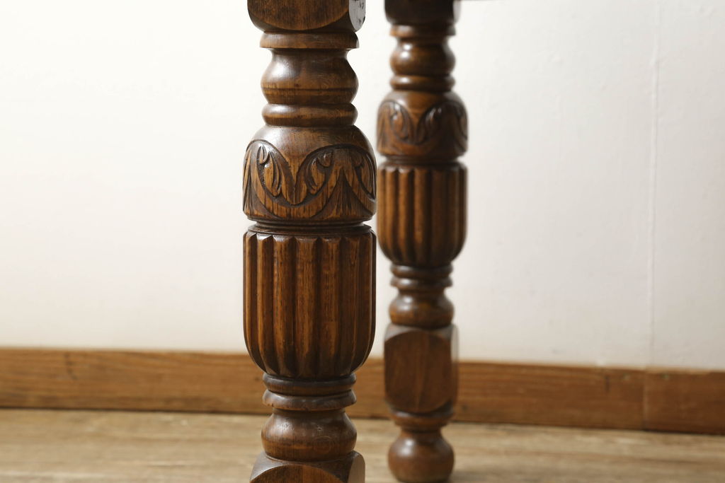 イギリスアンティーク　オーク材　バルボスレッグが素敵なドローリーフテーブル(エクステンションテーブル、ダイニングテーブル)(R-058596)
