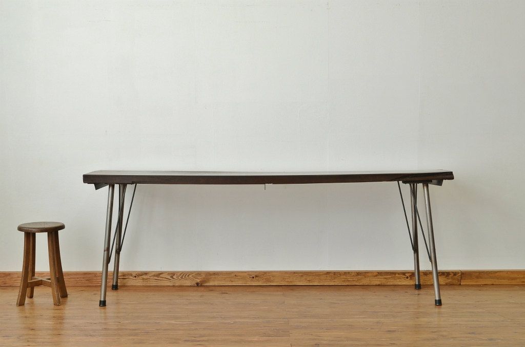 アンティーク家具　アンティーク　厚みのある古材を使用した鉄脚テーブル