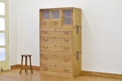 レトロ家具　◇昭和レトロ　ダイヤガラス入り重ね桐箪笥　アンティーク(桐たんす)