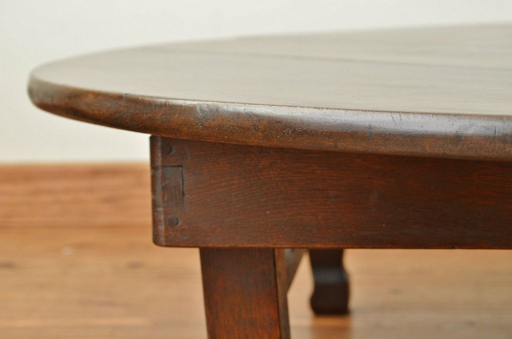 アンティーク家具　アンティーク　古いナラ材の丸ちゃぶ台(テーブル)