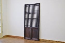 ★古民具・骨董 古い木のガラス入り格子引き戸(ガラス戸)