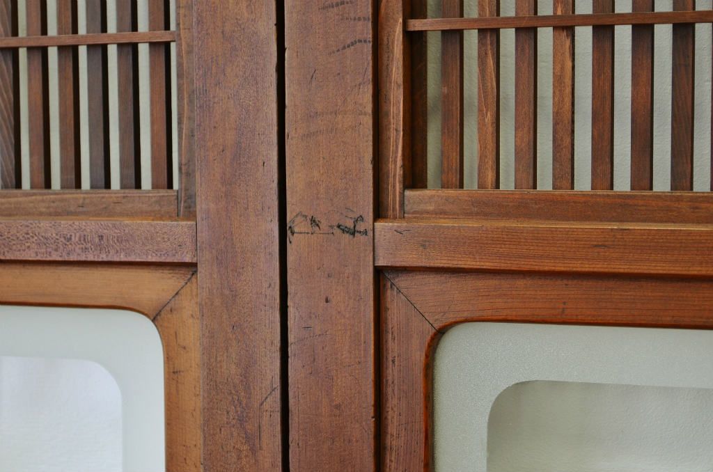 ★古民具 骨董 腰板欅の上質な格子戸(裏障子付き)3枚セット(引き戸)