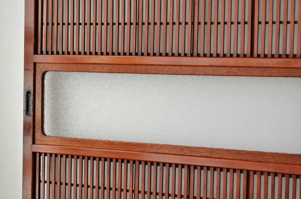 古民具　骨董　古い木のダイヤガラス格子戸4枚セット(裏障子付き)引き戸