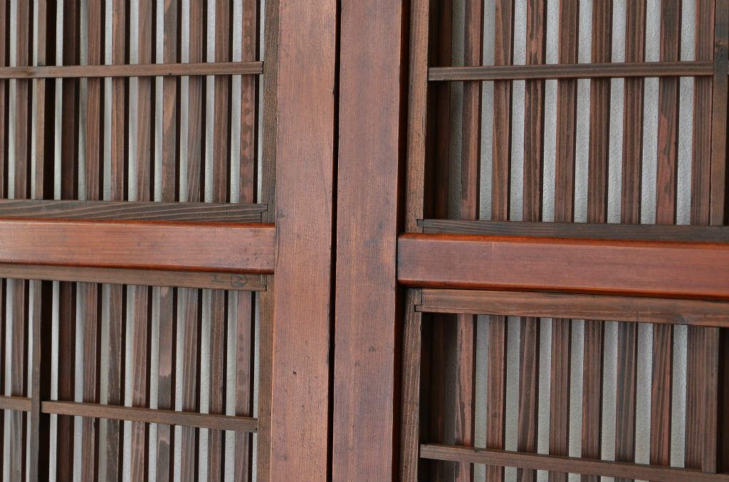 古民具　骨董　古い木のダイヤガラス格子戸4枚セット(裏障子付き)引き戸