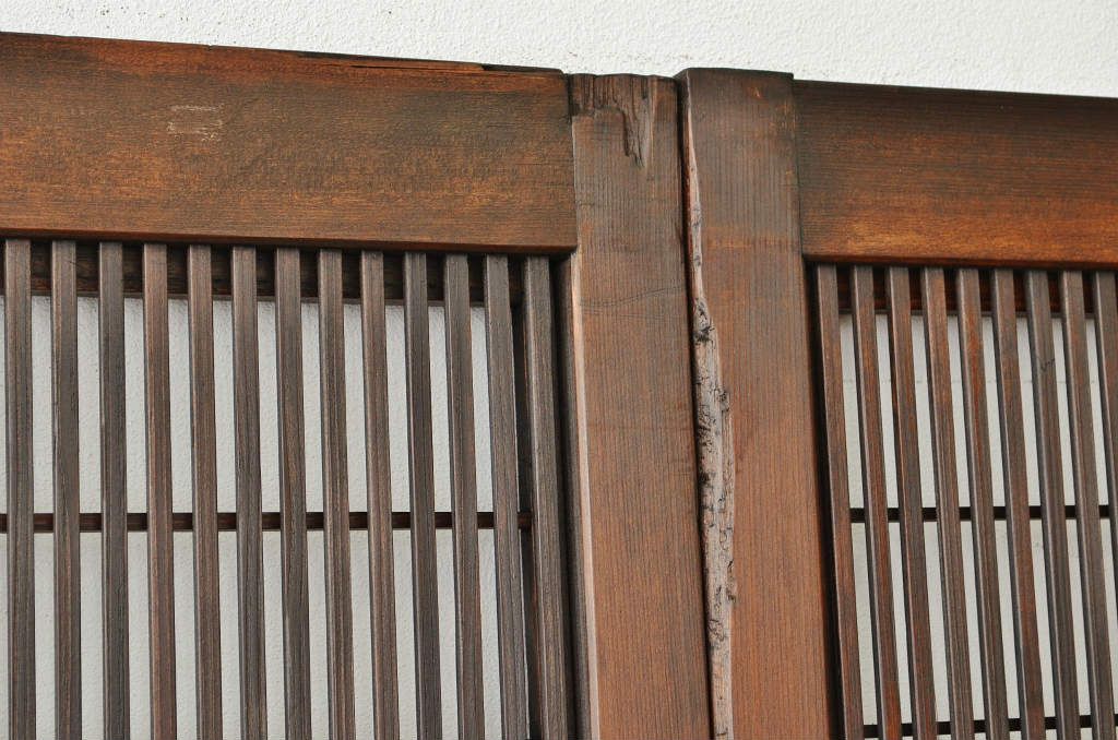 ★古民具　骨董　素敵な銀モールガラス格子戸3枚セット(裏障子付き)