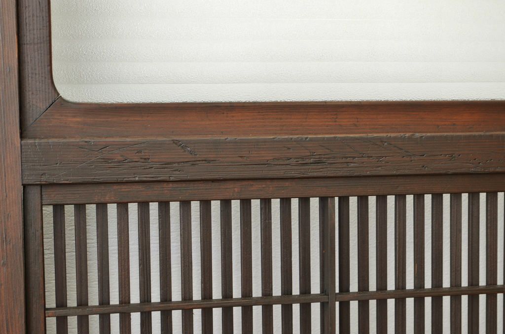 ★古民具　骨董　素敵な銀モールガラス格子戸3枚セット(裏障子付き)