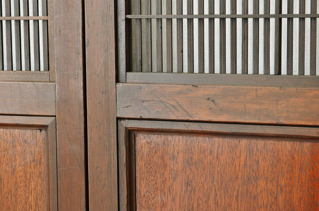 ★古民具　骨董　素敵な銀モールガラス格子戸3枚セット(裏障子付き)