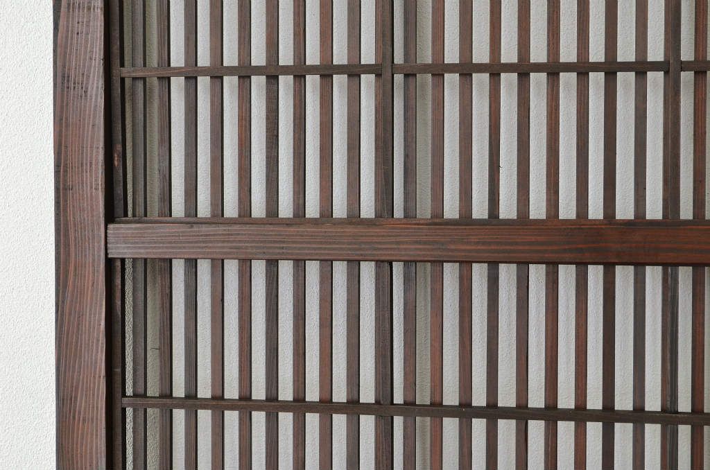 古民具　骨董　腰板欅の裏障子付き格子戸1枚(引き戸)