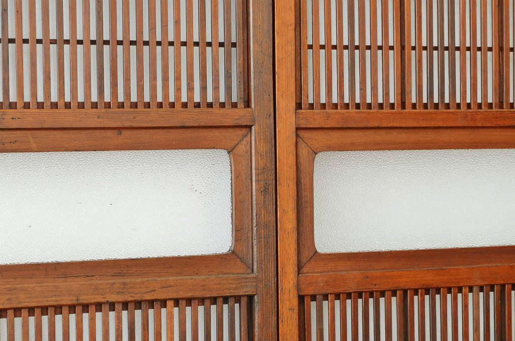 ★古民具・骨董 ダイヤガラスの格子戸2枚セット(裏障子入り)引き戸・建具