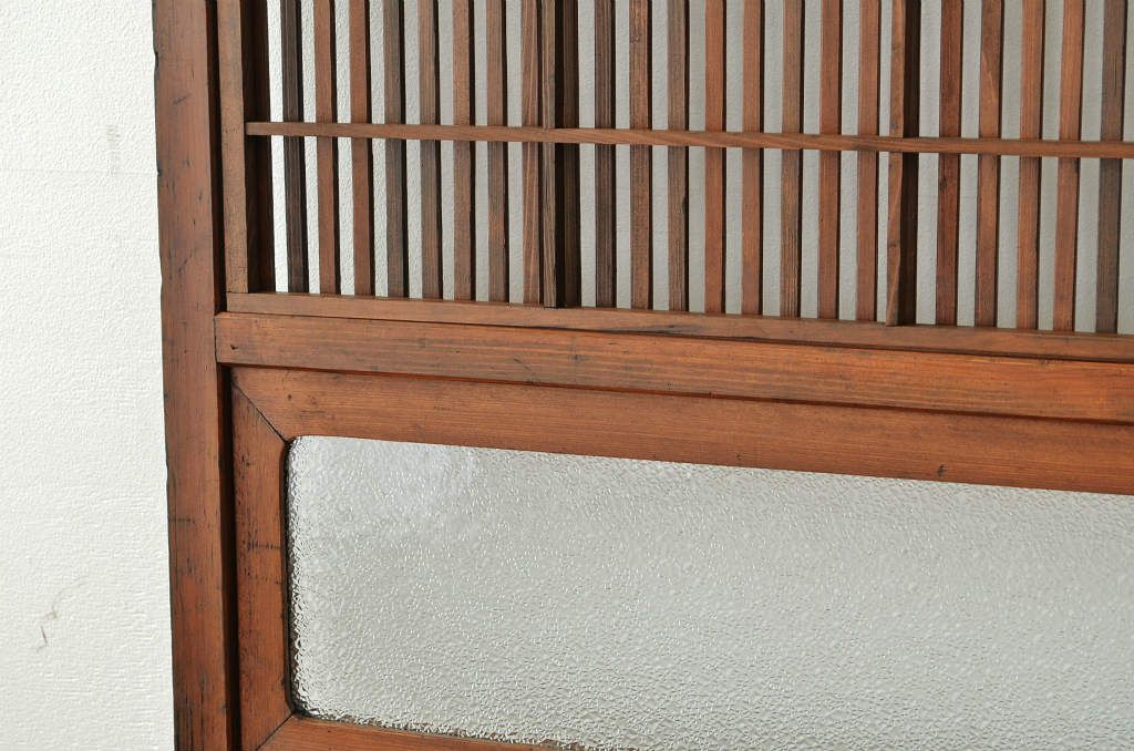 ★古民具・骨董 ダイヤガラスの格子戸2枚セット(裏障子入り)引き戸・建具