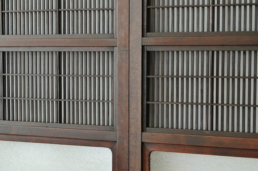 古民具・骨董 細身の格子戸4枚セット(裏障子付き)引き戸・建具