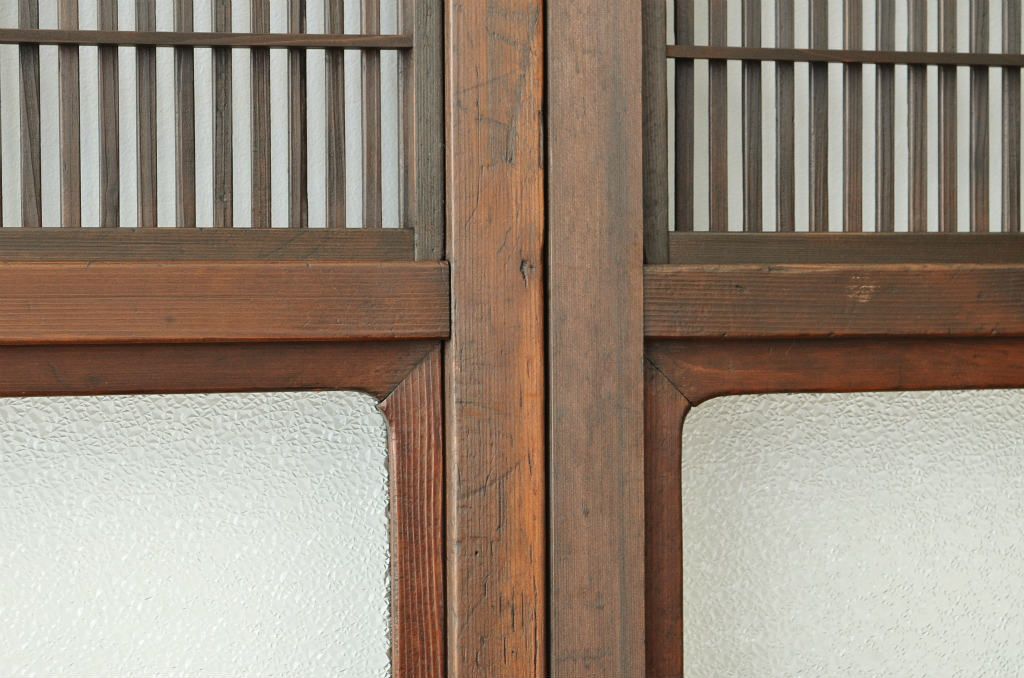古民具・骨董 細身の格子戸4枚セット(裏障子付き)引き戸・建具