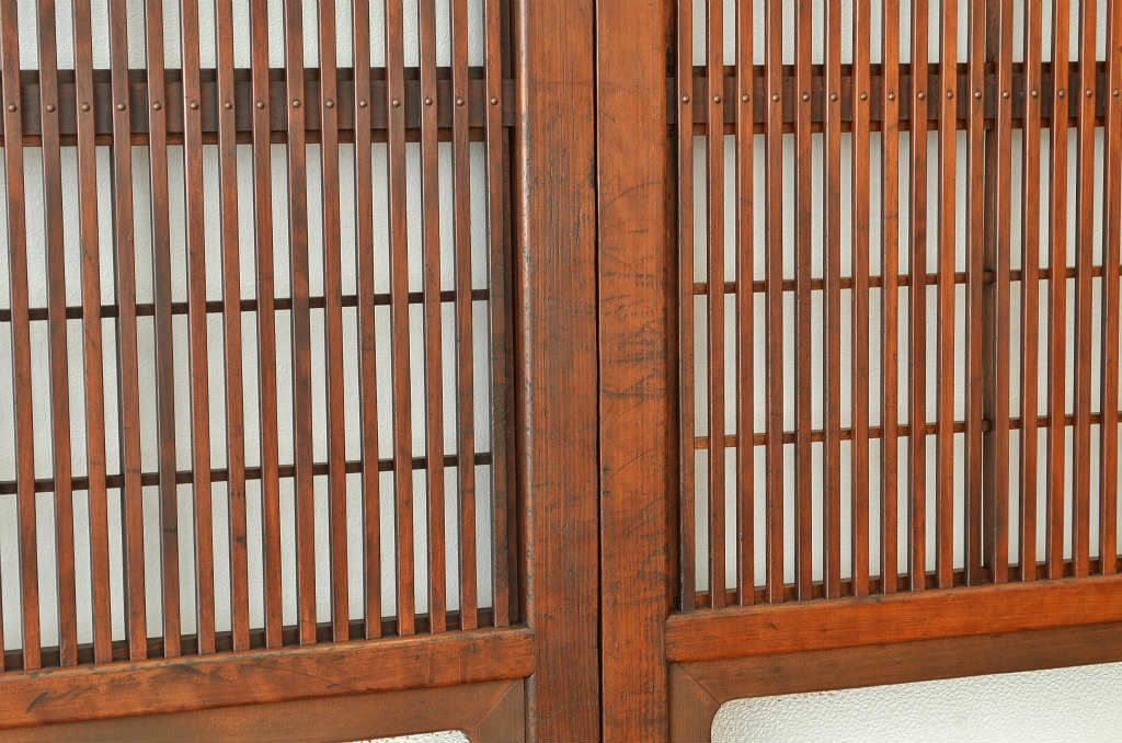 古民具・骨董 細身で上質なダイヤガラス格子戸4枚セット(裏障子付き)引き戸