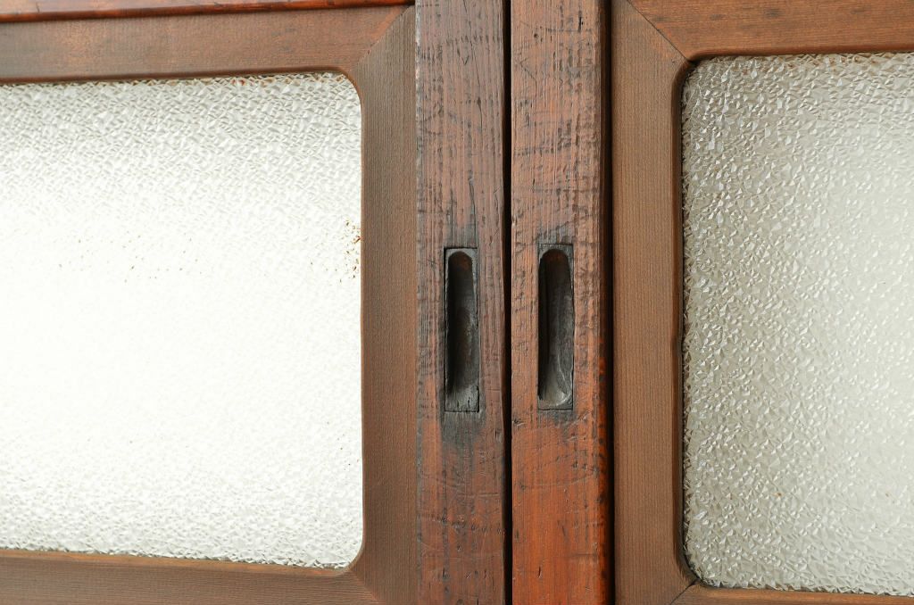 古民具・骨董 細身で上質なダイヤガラス格子戸4枚セット(裏障子付き)引き戸