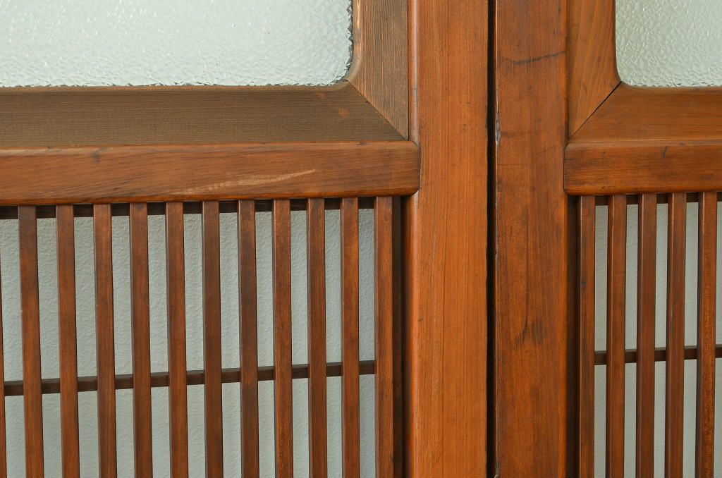古民具・骨董 細身で上質なダイヤガラス格子戸4枚セット(裏障子付き)引き戸