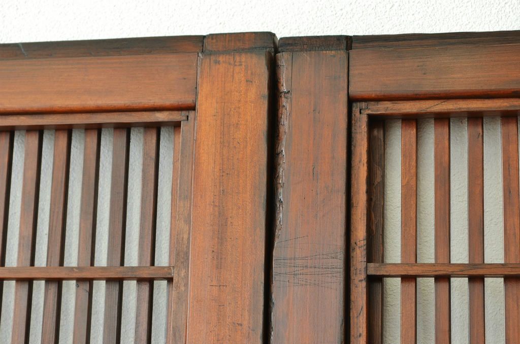 古民具・骨董 細身で上質なダイヤガラス格子戸4枚セット(裏障子付き)引き戸