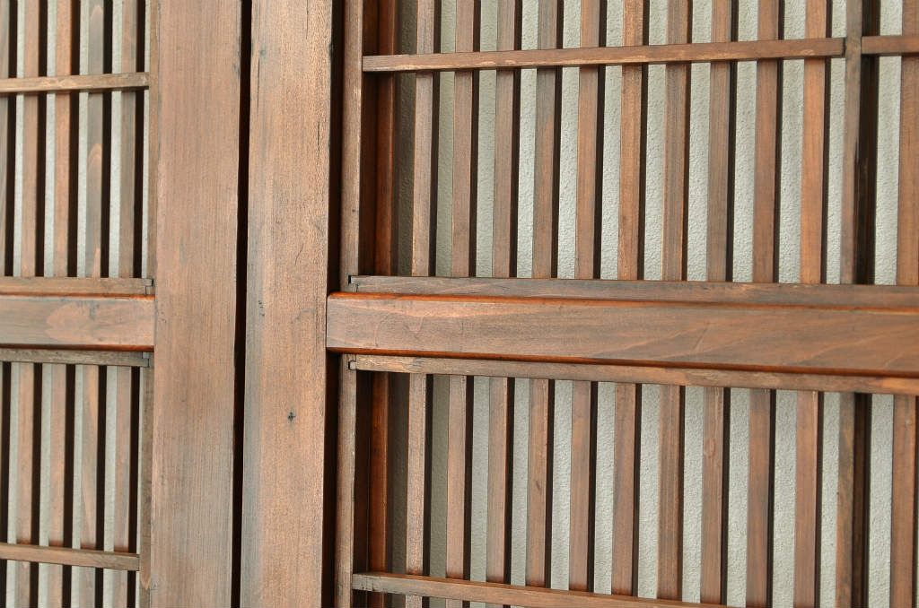 古民具・骨董 細身で上質なダイヤガラス格子戸4枚セット(裏障子付き)引き戸