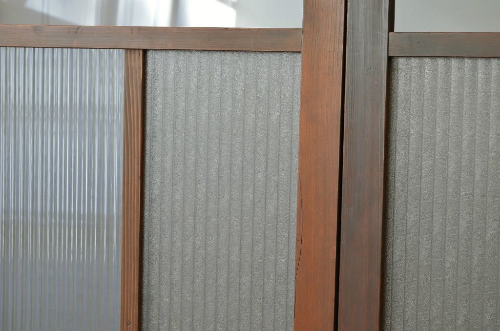 古民具・骨董 古い木のモールとダイヤのガラス引き戸2枚セット(ガラス戸)