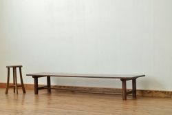 アンティーク家具　古い木のアンティーク横長テーブル(作業台、ちゃぶ台)