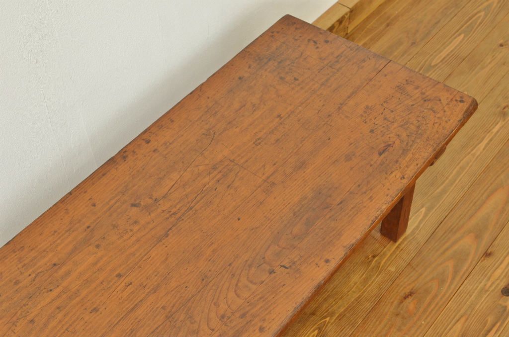 アンティーク家具　古い木のアンティーク横長テーブル(作業台、ちゃぶ台)