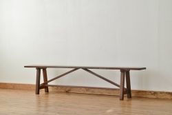 レトロ家具　★昭和レトロ 古い木のシンプルなアンティークベンチ(長椅子・イス・いす)