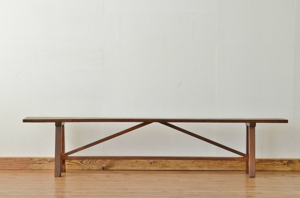 レトロ家具　★昭和レトロ 古い木のシンプルなアンティークベンチ(長椅子・イス・いす)
