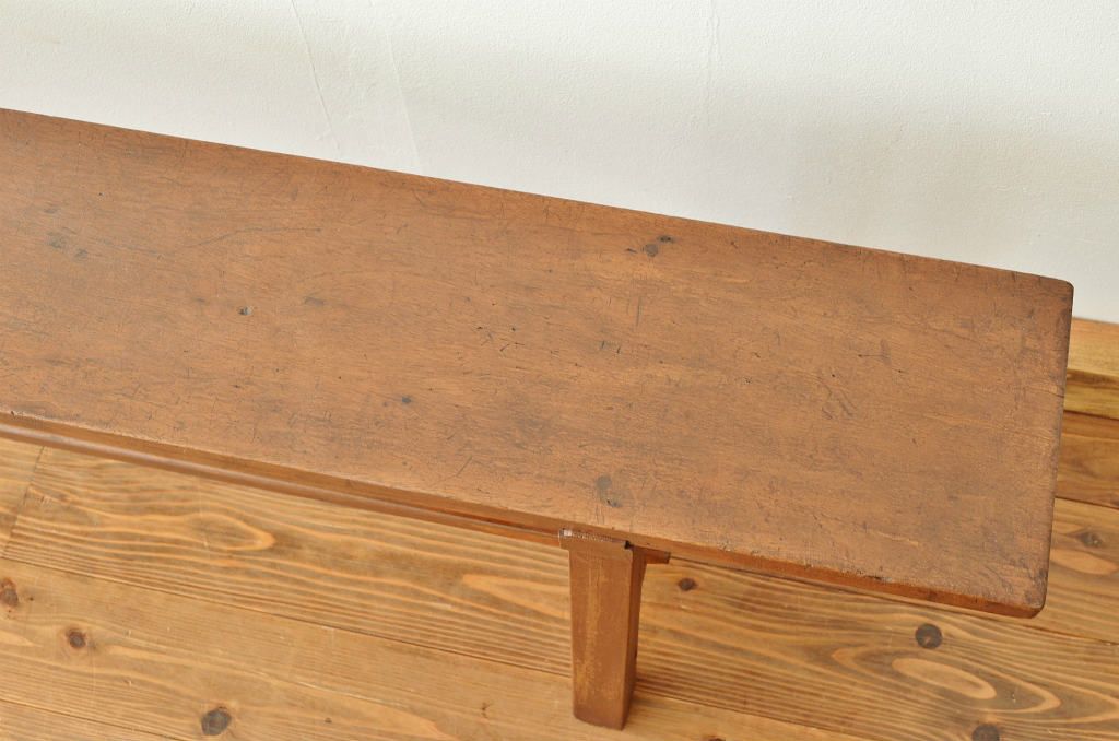 レトロ家具　★昭和レトロ 古い木のシンプルなアンティークベンチ(長椅子・イス・いす)