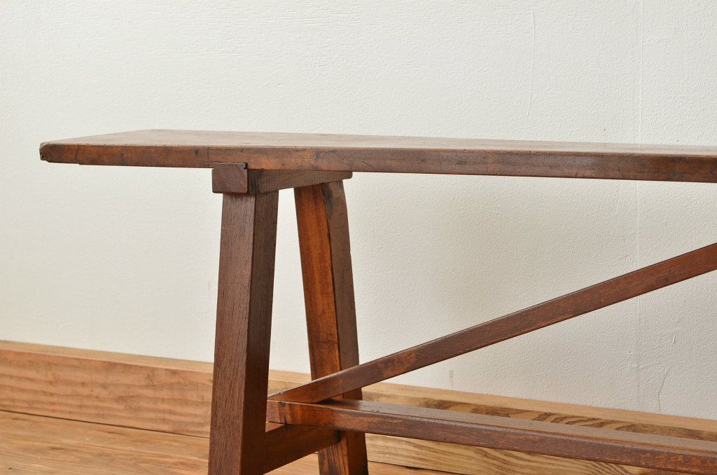 レトロ家具　★昭和レトロ 古い木のシンプルなアンティークベンチ(長椅子・イス・いす)
