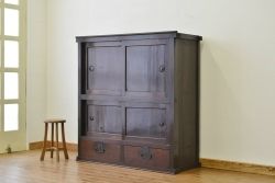 アンティーク家具　古民具・骨董 明治時代/古い木の味わいある大収納棚(時代箪笥)