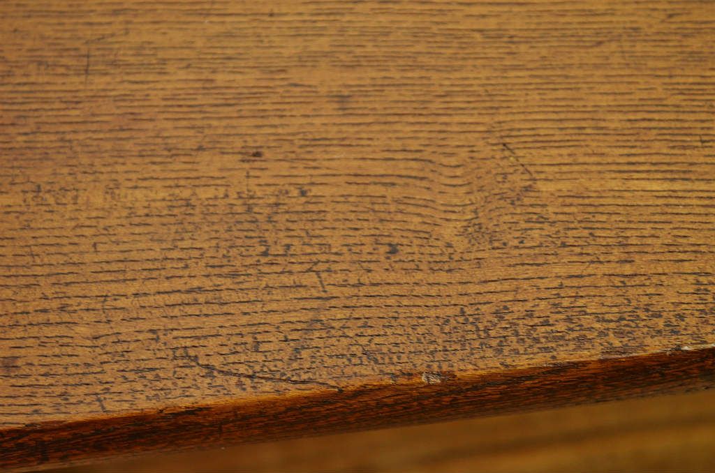 アンティーク家具　古民具・骨董　総欅一枚板天板の角ちゃぶ台(テーブル)