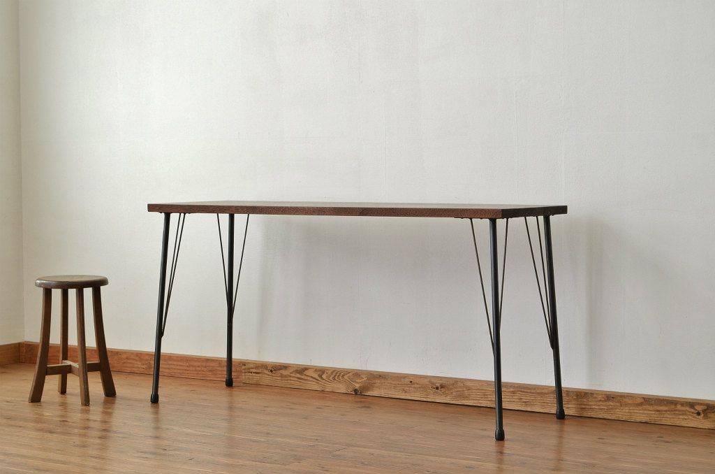 アンティーク家具　☆アンティーク　天板一枚板の鉄脚テーブル?(作業台、机)