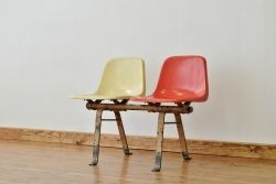 ●中古 イスのコトブキ 昭和レトロな2人掛けベンチ・ロビーチェア(長いす)