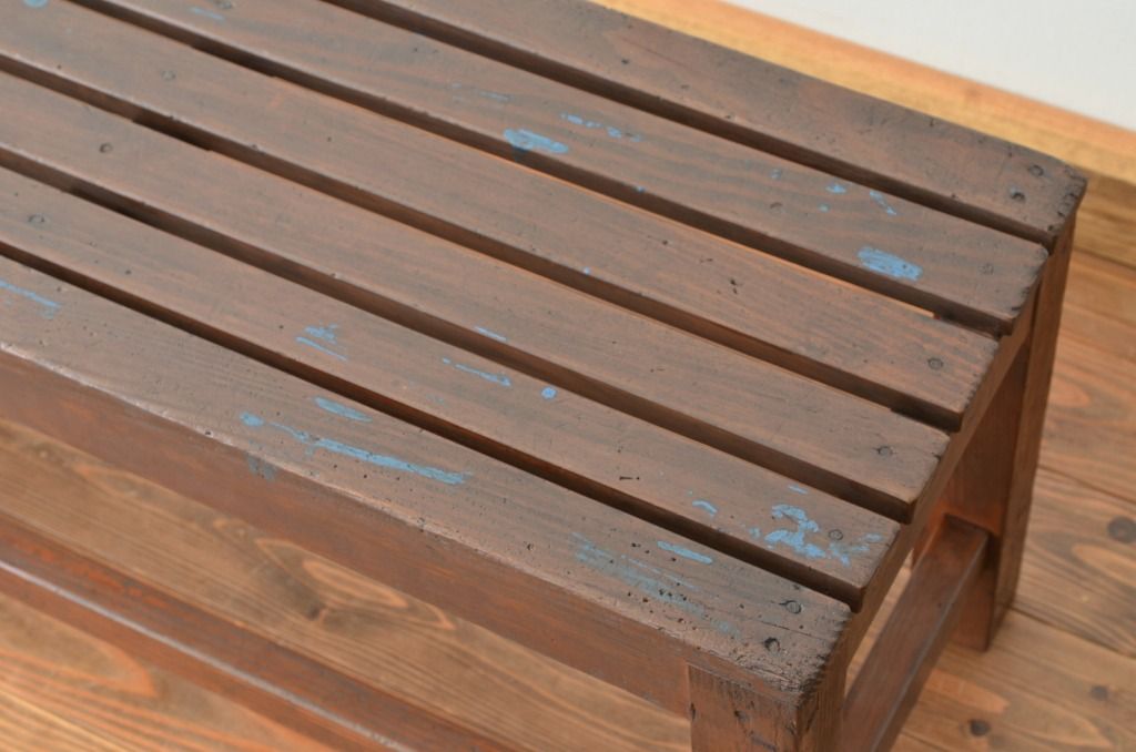 レトロ家具　昭和レトロ　古い木のアンティークロングベンチ(長椅子)