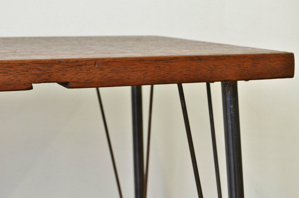 アンティーク家具　☆天板一枚板の鉄脚テーブル?(アイアン・作業台・机)