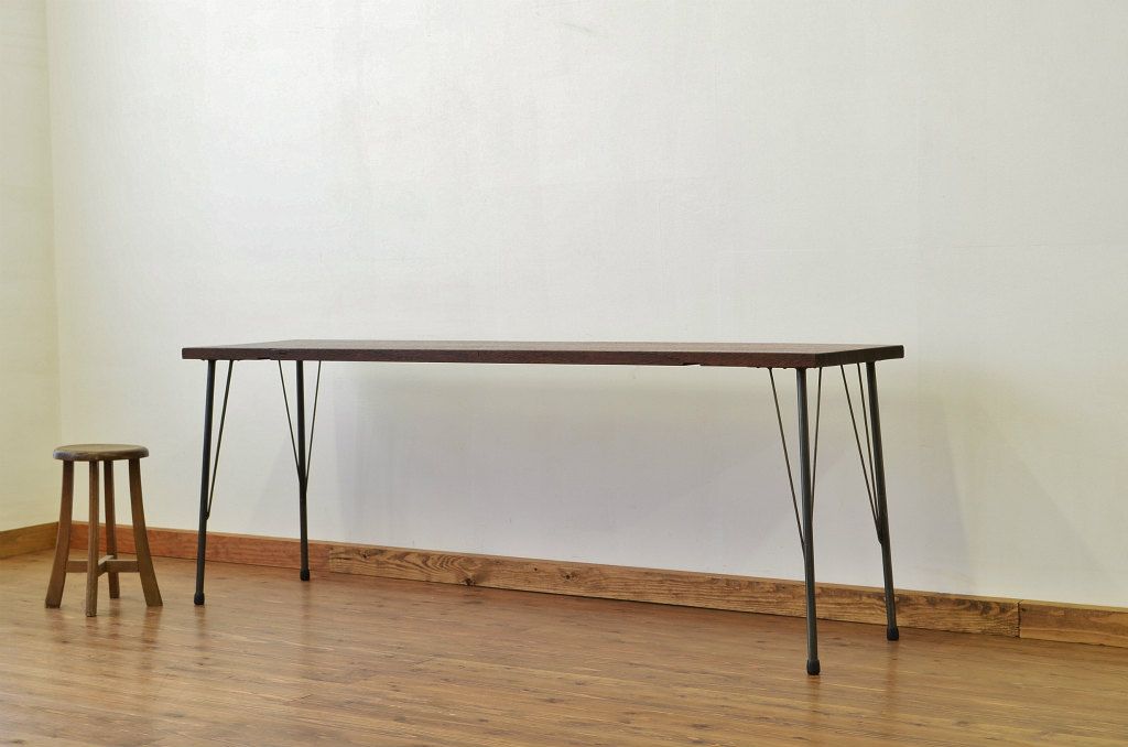 アンティーク家具　☆天板一枚板の鉄脚テーブル2(アイアン・作業台・机)