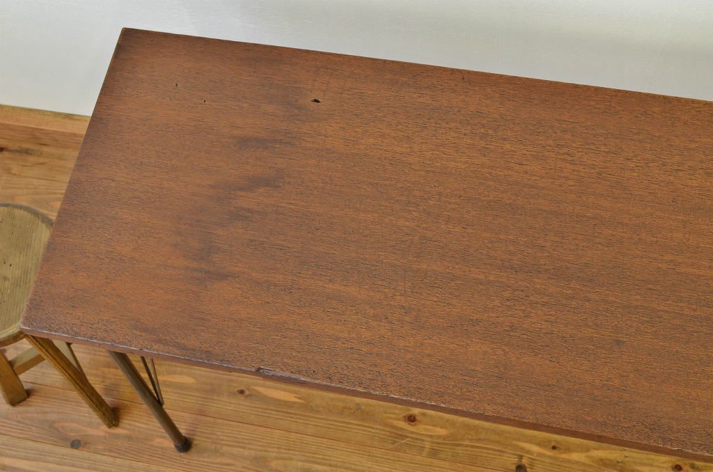 アンティーク家具　☆天板一枚板の鉄脚テーブル2(アイアン・作業台・机)