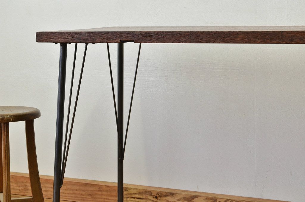 アンティーク家具　☆天板一枚板の鉄脚テーブル2(アイアン・作業台・机)