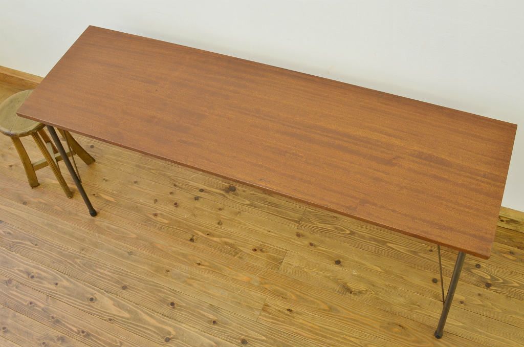 アンティーク家具　アンティーク　天板一枚板の鉄脚テーブル(作業台・デスク・机)
