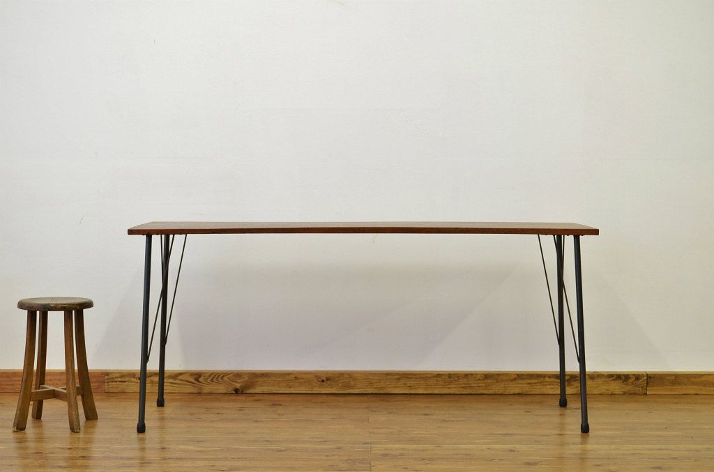アンティーク家具　カフェスタイルインテリアの鉄脚テーブル5(アイアン・作業台・机)