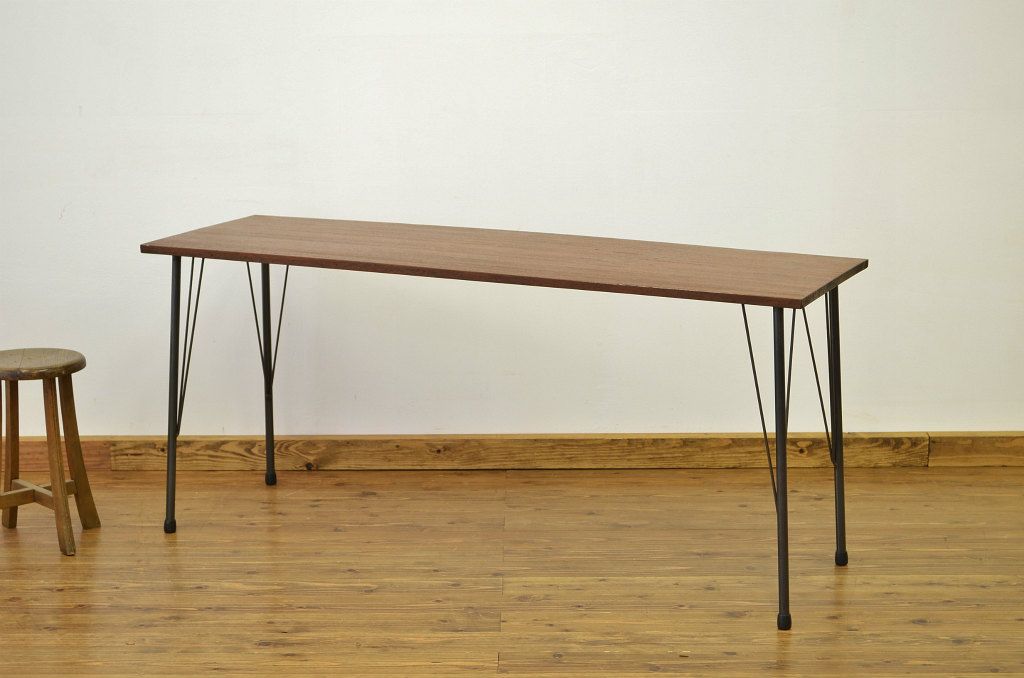 アンティーク家具　カフェスタイルインテリアの鉄脚テーブル5(アイアン・作業台・机)