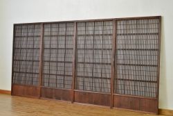 古民具・骨董　古い木の格子戸(裏障子付き)4枚セット