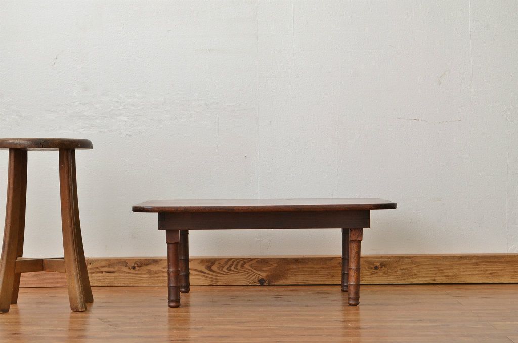 アンティーク家具　古民具・骨董　天板欅一枚板の角ちゃぶ台(テーブル)
