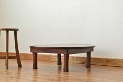 レトロ家具　昭和レトロ　古い木のシックな無垢板丸ちゃぶ台(テーブル)アンティーク