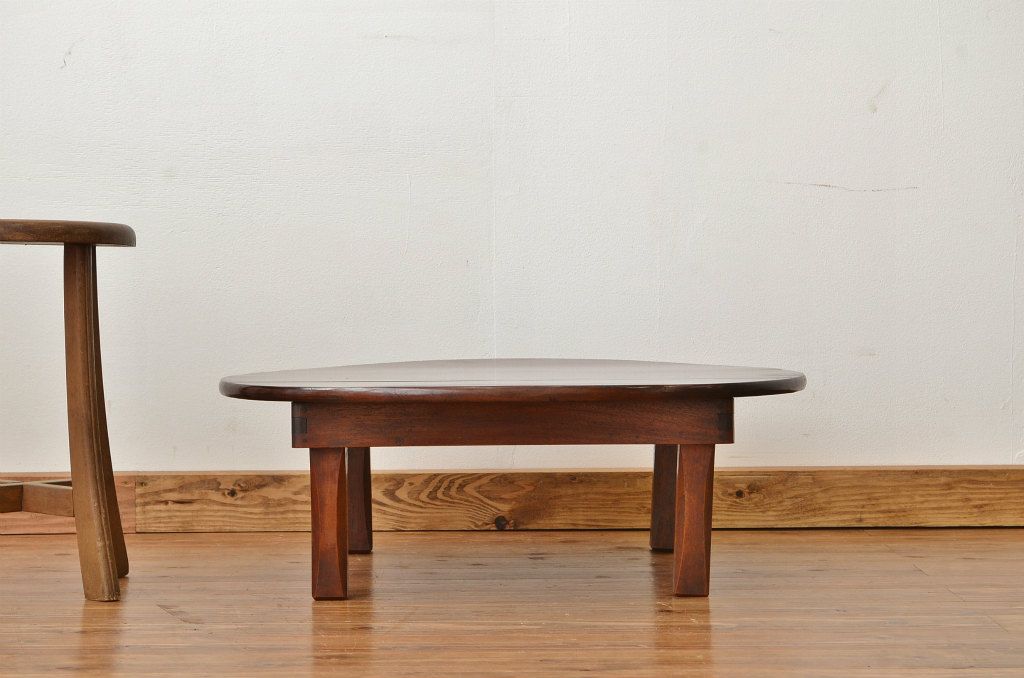 レトロ家具　昭和レトロ　古い木のシックな無垢板丸ちゃぶ台(テーブル)アンティーク