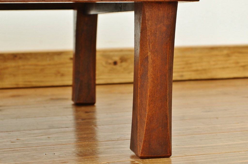 レトロ家具　昭和レトロ　古い木のシックな無垢板丸ちゃぶ台(テーブル)アンティーク