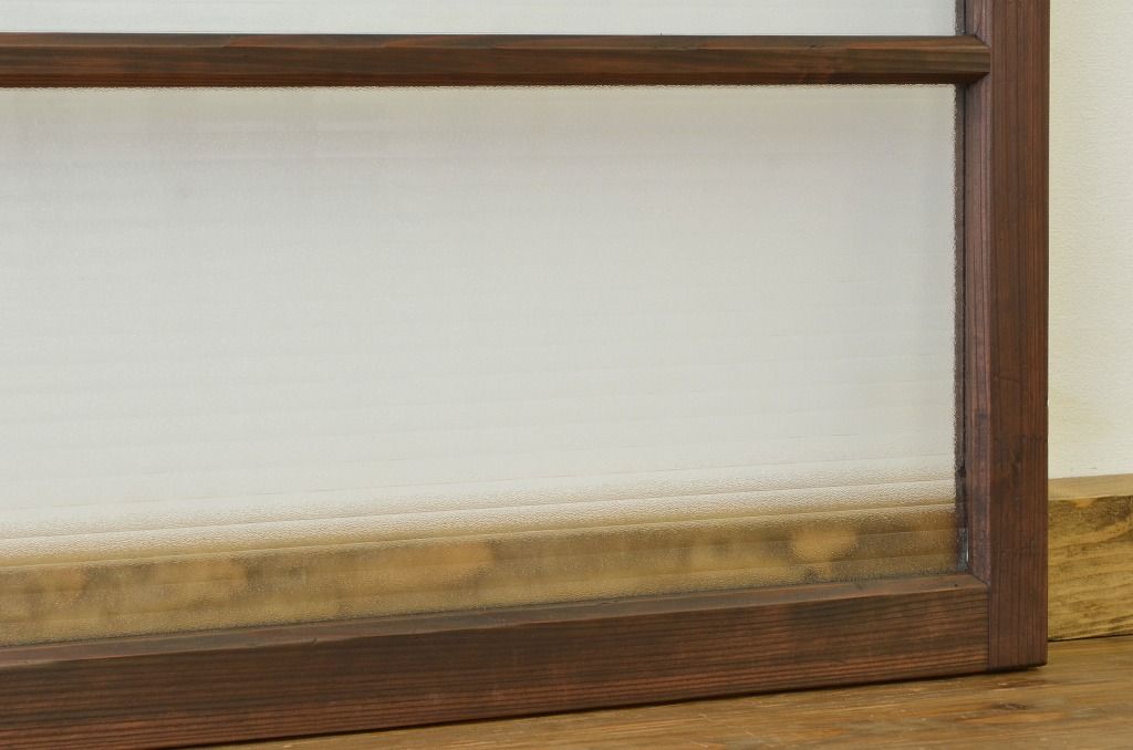 アンティーク　古い木の銀モールガラス引き戸2枚セット(窓建具)