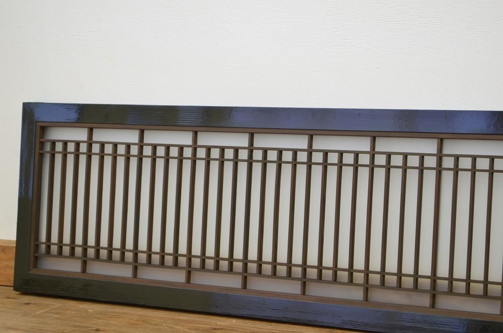 アンティーク　ガラス入り漆枠欄間2枚セット(明り取り)